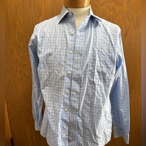 Brooks Brothers Milano Light Blue Plaid Check Dress Shirt 100% Cotton 16.5-35